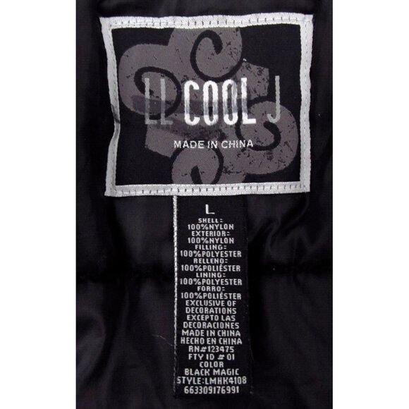 Vtg 90s LL Cool J Bomber Jacket Mens Large Black Quilt Lined Nylon Heavyweight - Picture 6 of 15